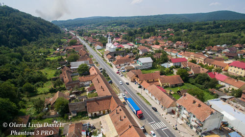 High angle view of cityscape against sky