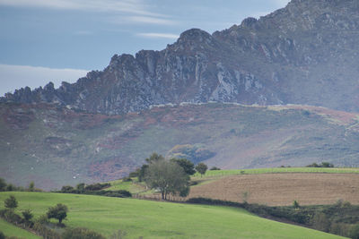 Scenic view of landscape and mountains against sky