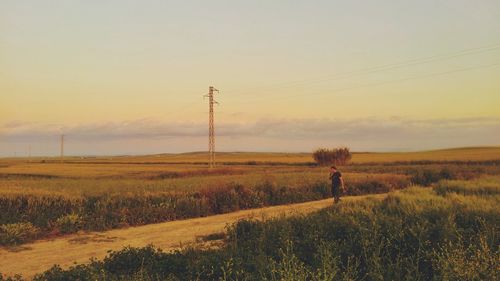 Electricity pylon on field