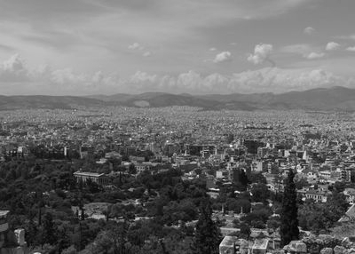 High angle view of townscape against sky