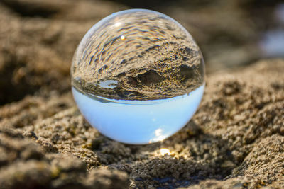 Close-up of crystal ball on rock