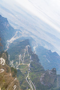 High angle view of mountains against sky