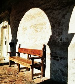 Empty chair in abandoned building