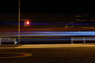 Light trails on road at night