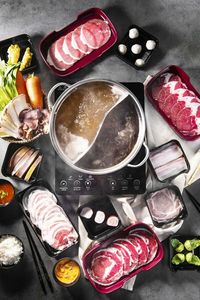 High angle view of food on table