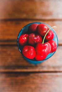 High angle view of strawberries on table