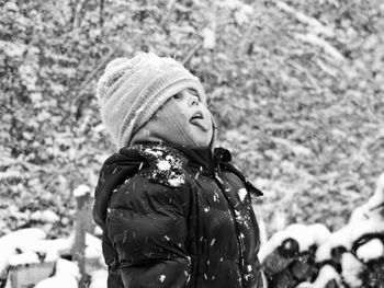 Close-up of woman wearing hat during winter