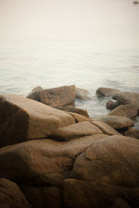 Rocks on beach against sky