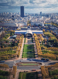 Scenery view to the paris city from the eiffel tower height, vertical background. montparnasse tower