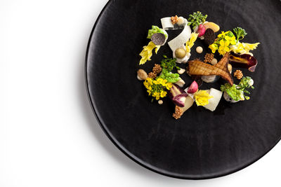 High angle view of flowers in plate