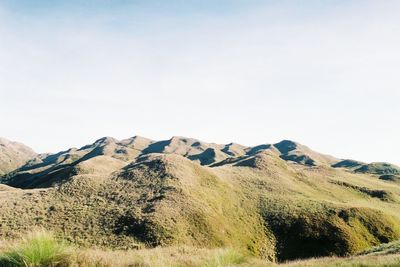 Scenic view of mountains against clear sky