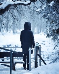 Rear view of person on snow covered landscape