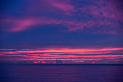 Scenic view of sea against dramatic sky during sunset