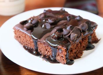 Close-up of cake in plate on table