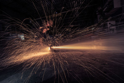 View of light trails at night