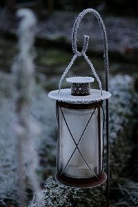 Close-up of rope on snow covered field