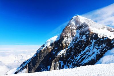 Winter landscape with hills covered with snow at jungfrau top of europe,switzerland