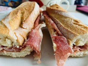 Close-up of sandwich served in plate