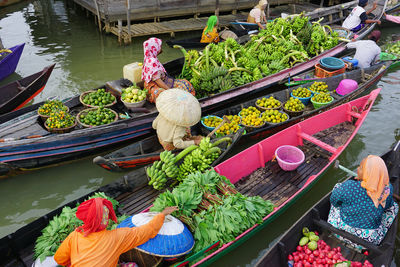 High angle view of vegetables for sale in market