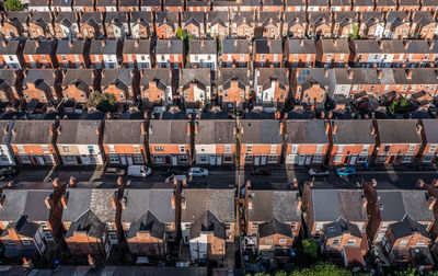 High angle view of people walking on street