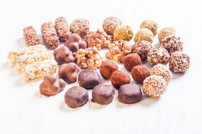 High angle view of various fruits against white background