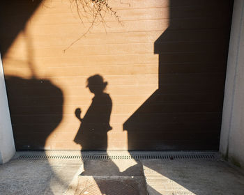 Shadow of man on footpath