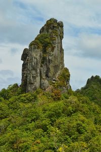 View of rocky cliff against cloudy sky