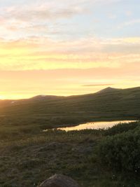 Scenic view of field against sky during sunset