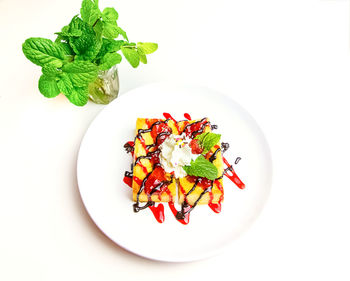 High angle view of fruits in plate