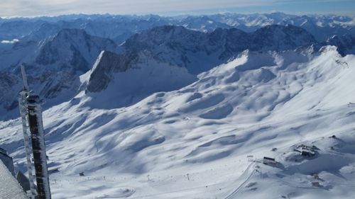 Scenic view of snow covered mountains
