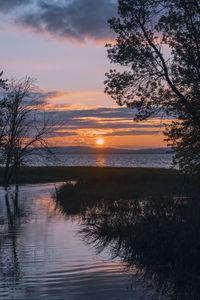 Scenic view of lake against sky during sunset