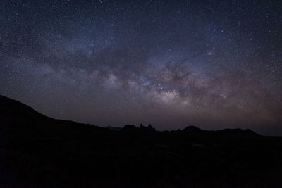 Scenic view of landscape against sky at night with stars and milky in big bend national park, texas