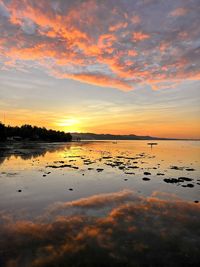 Scenic view of lake against sky during sunset