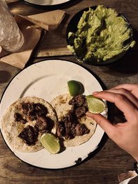 High angle view of food in plate on table