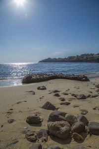 Scenic view of beach against clear sky