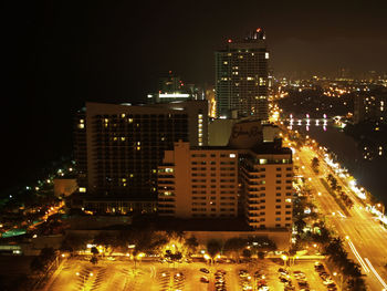 Illuminated cityscape at night