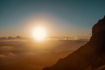 Scenic view of silhouette mountains against sky during sunset