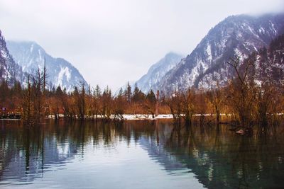 Scenic view of lake with mountains in background