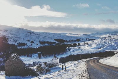 Scenic view of landscape against sky during winter