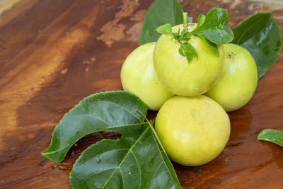 High angle view of fruits on table