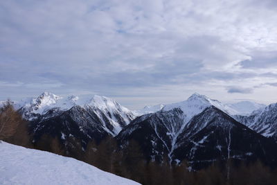 Scenic view of snowcapped mountains against sky