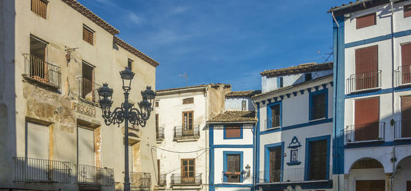 Buildings in the market square in the ancient city of xativa, jativa, valencia, spain
