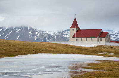 The  stadastadakirkja church at the snaefellsnes peninsula near the village of arnarstapi in iceland