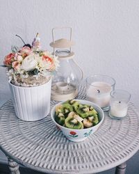 High angle view of fruits in bowl on table