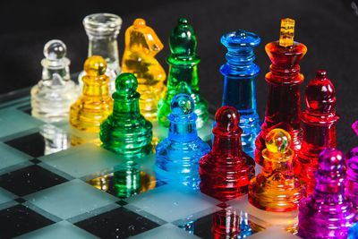 Close-up of various bottles on table