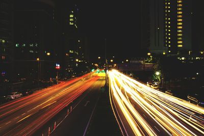 Light trails on road at night