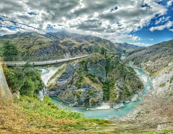 Scenic view of lake against cloudy sky