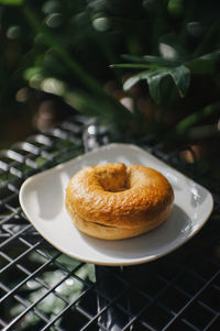 Homemade bagels on a gray chair natural background