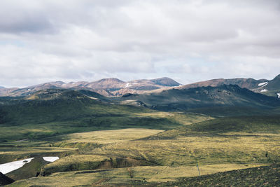 View of amazing landscape in iceland while trekking famous laugavegur trail