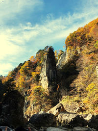 Low angle view of rocks against sky